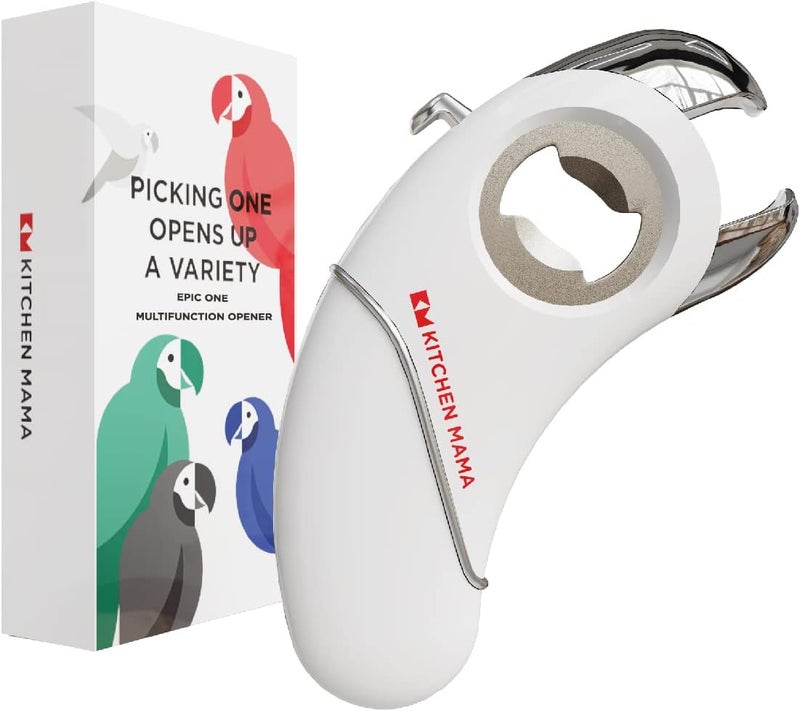 Kitchen Mama Epic One Multifunction Opener: A Pick Ergonomic Opener- Magnetic Bottle Opener, Beer & Soda Can Opener, Pull Tab & Jar Opener for Weak Hands and Arthritis (White) - Image 1